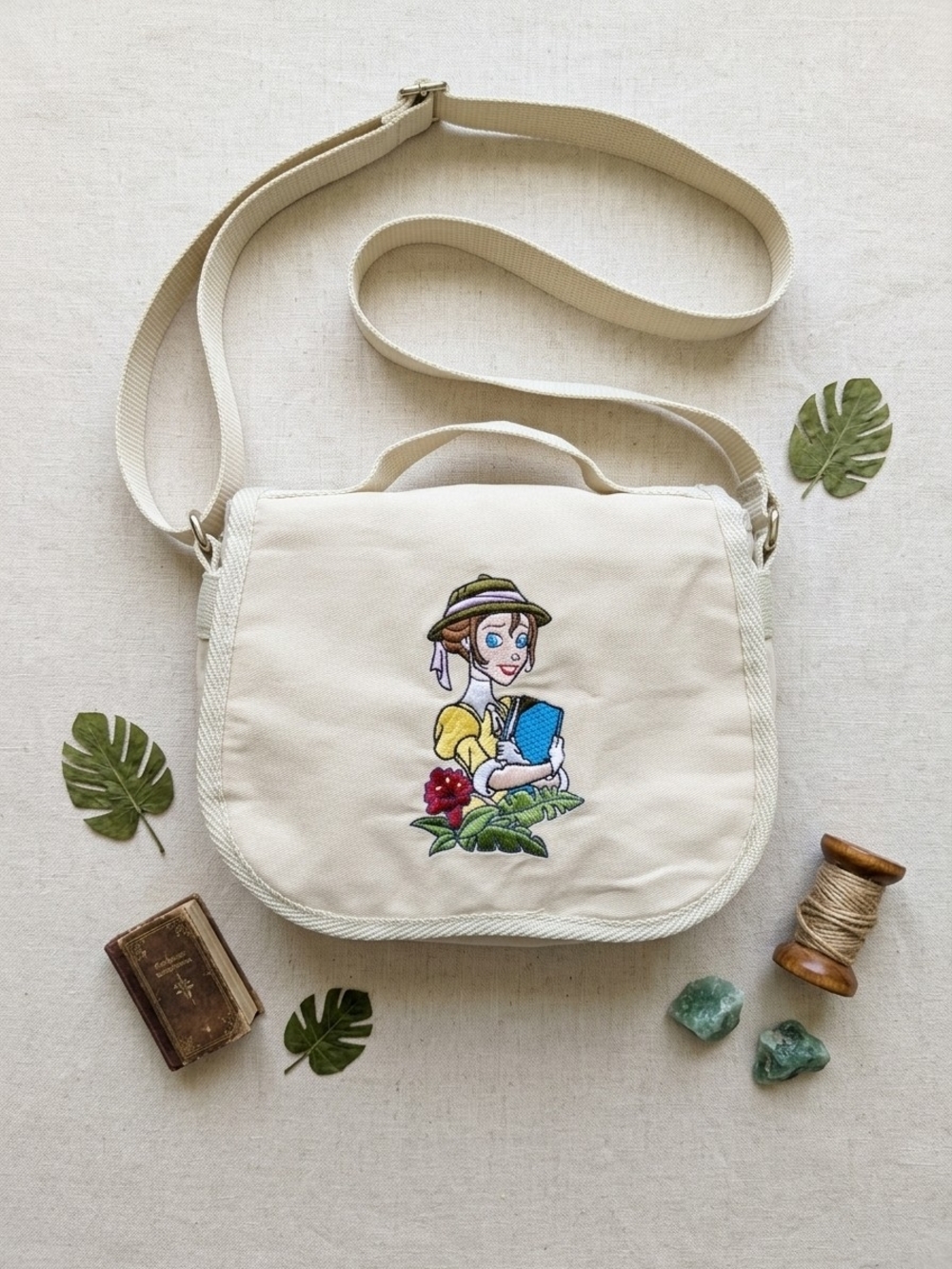 Vintage Disney Tarzan Jane Porter Embroidered Canvas Crossbody Bag Cottagecore